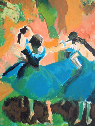 High school painting by Bridget Nielsen of Degas Ballerinas 