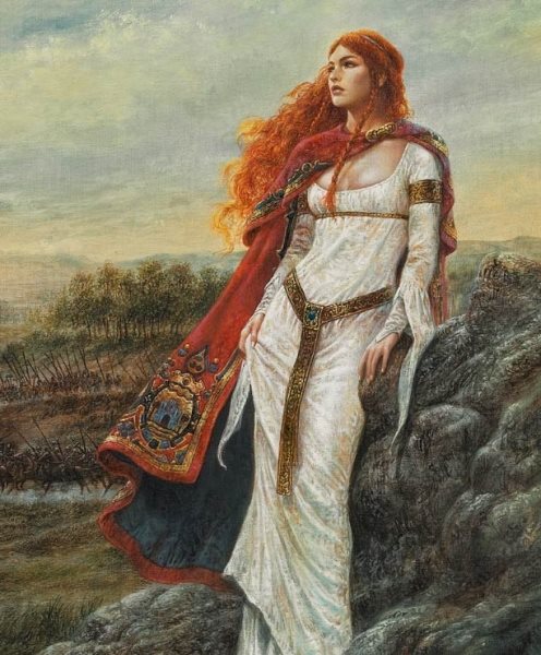 Druid woman with red hair in nature